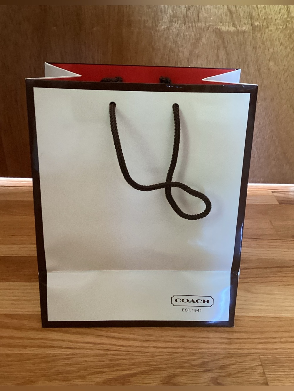 COACH Authentic Glossy Gift Bag from ‘90’s w/Red Interior, rope handles, 8x10x5